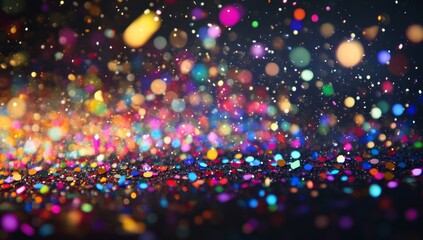 Wall Mural - colorful confetti falling on a black background, 3d rendering.