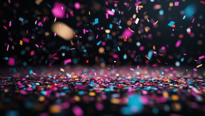 Wall Mural - colorful confetti falling on a black background, 3d rendering.