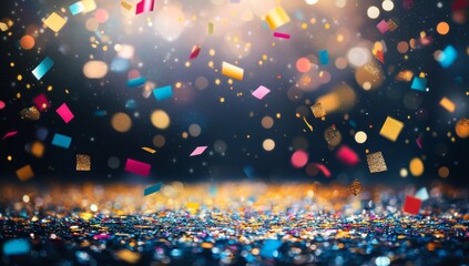 Wall Mural - colorful confetti falling on a black background, 3d rendering.