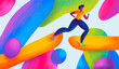© Marusya Wrobel/Stocksy - Colorful illustration of a person running on vibrant shapes