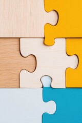 Aufkleber - Minimalist Collaborative Strategy Wooden Puzzle Integration Visualizing Modern Business Connectivity and Systemic Problem-Solving Innovation