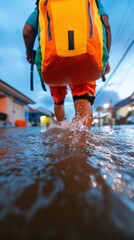 Poster - Climate Resilience in Action High-Visibility Emergency Response Professional Navigating Urban Flood Crisis with Advanced Rescue Equipment and Critical Humanitarian Impact