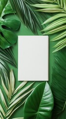 Aufkleber - Sustainable Minimalist Mockup White Canvas Framed by Lush Biophilic Tropical Monstera and Palm Leaves - Modern Design Aesthetic for Eco-Conscious Branding