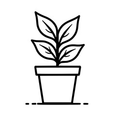 Wall Mural - line art icon of a potted plant with leaves