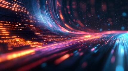 Wall Mural - abstract data stream: a high-speed information highway with glowing light trails and futuristic tech