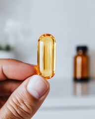 Poster - Minimalist Wellness Moment Golden Omega-3 Supplement in Soft Morning Light - Holistic Health Optimization for Mindful Millennials and Gen Z Nutrition
