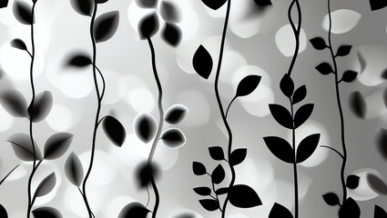 Wall Mural - monochromatic botanical abstract: silhouette leaves and branches on a soft grey background