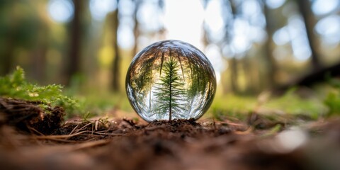 Poster - Regenerative Eco-Insight Crystal Globe Reflecting Sustainable Forest Ecosystem - Next-Gen Climate Consciousness and Environmental Innovation Visualization