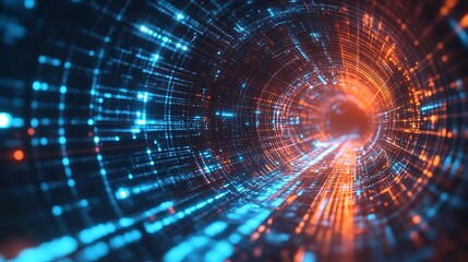 Wall Mural - abstract data tunnel: exploring digital connectivity, futuristic technology, and artificial intellig