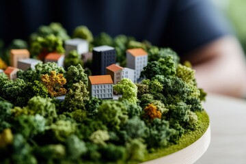 Aufkleber - Regenerative Urban Design Miniature Smart City Model Showcasing Biomimetic Architecture, Green Infrastructure, and Sustainable Development Strategies for Next-Gen Ecosystem Planning