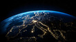 © Sujito - Illuminated Earth Globe Depicting European Continent In Deep Space At Night View Emphasizing Cities Lights Against Dark Background