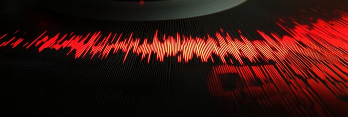 Poster - Vinyl record texture with red soundwave ripples showcasing retro-modern rhythmic design and golden ratio point for creative text placement