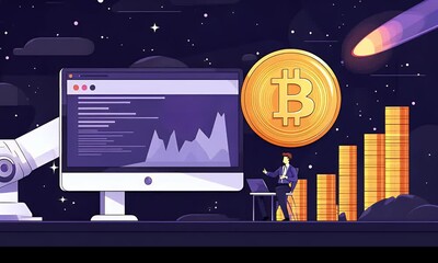 Fototapete - Bitcoin investment, futuristic digital world
