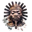 © Woranuch - Intricate Bronze Mask with Sunburst Headpiece African Tribal Art.