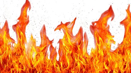 Wall Mural - Vibrant Flames Erupting with Intense Heat and Bright Colors Against a White Background