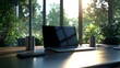 © NCSF - Cozy Modern Workspace with Laptop and Greenery, A modern workspace featuring a laptop on a wooden desk