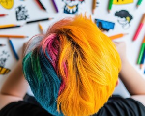 Leinwandbilder - Vibrant Creative Expression Gen Z Art Studio Showcasing Inclusive Workspace with Bold Hair Color Trend and Graphic Design Innovation