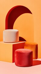 Aufkleber - Modular Minimalist Ottomans Avant-Garde Color Block Design for Contemporary Interiors - Versatile Seating Solutions Reimagining Spatial Flexibility