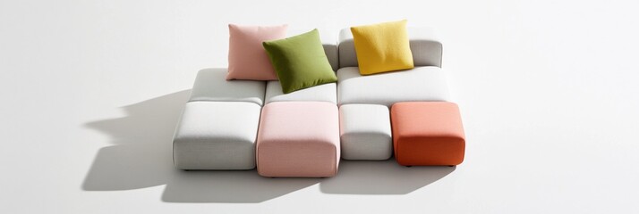 Leinwandbilder - Modular Comfort Revolution Soft Geometric Seating Collection Redefining Adaptive Living Spaces with Minimalist Color-Block Design for Contemporary Interiors