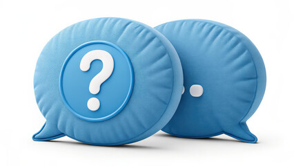 Aufkleber - Two round blue speech bubbles, one with question mark, symbolize communication and inquiry. minimalist 3D design emphasizes simplicity and clarity