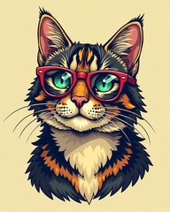  Hipster Cat with Mustache and Glasses