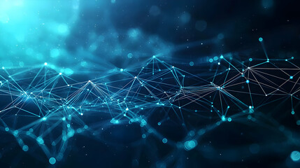 Abstract Digital Network Connection In Blue Hues With Bright Light Effects And Geometric Structure