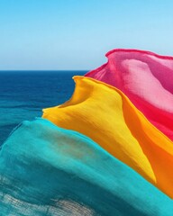 Aufkleber - Vibrant Coastal Color Harmony Dynamic Textile Movement Capturing Contemporary Coastal Design Trends for Global Marketing and Creative Branding Solutions