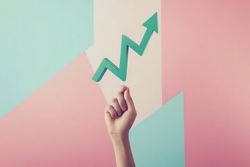 Wall Mural - hand holding business increases in the financial graph arrow. business collage
