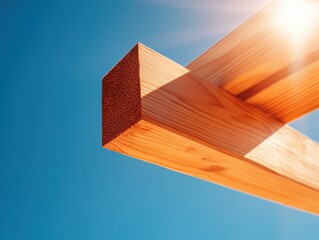 Poster - Sunlit Architectural Minimalism Geometric Wood Beam Intersection Showcasing Sustainable Design Innovation and Structural Elegance in Modern Construction