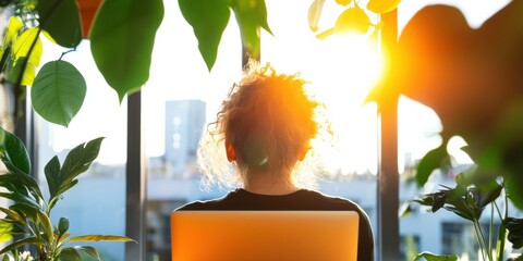 Fototapete - Mindful Urban Workspace Illuminating Biophilic Design with Sunlit Productivity, Holistic Wellness, and Next-Gen Professional Concentration