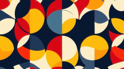 Fototapete - Vibrant geometric pattern of interlocking circles in bold primary colors creating modern background art