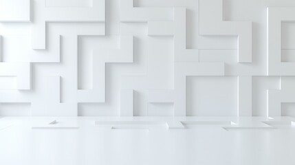Abstract white geometric wall pattern with shadows, modern minimalist 3D background.