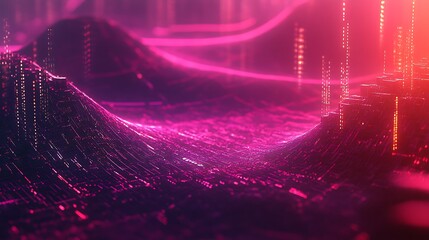 Wall Mural - abstract pink data landscape: futuristic technology background with network connections, digital art