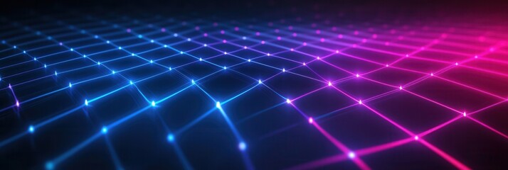 Aufkleber - Discover a modern abstract digital pattern with glowing neon lines creating a sleek blue and purple grid design against a dark gradient background