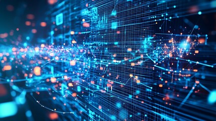 Wall Mural - abstract technology background: futuristic digital grid network with data points and connection line