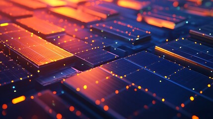 Wall Mural - abstract technology background: glowing nodes on dark blue surface, futuristic cyberpunk grid with o