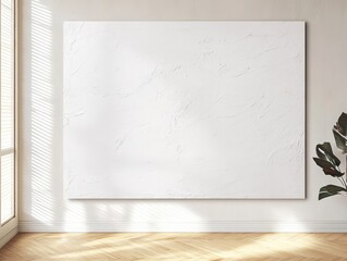 Aufkleber - Minimalist Wellness Space Mockup Soft Natural Light, Textured White Wall and Hardwood Floor - Inclusive Design for Modern Workplace Branding