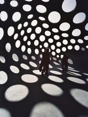 Leinwandbilder - Immersive Geometric Shadow Play Innovative Design Experience Exploring Human-Space Interaction with Minimalist Black and White Dimensional Aesthetic