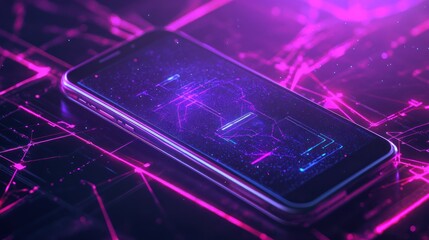 Wall Mural - Phone Screen Data Network Glow
