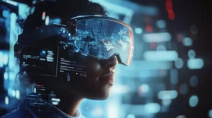 Fototapete - Mixed reality environment showcasing augmented reality user interface elements and holographic textures with a focus on design innovation