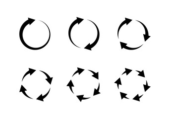 Poster - Circular arrow icons repeating in a cycle. Round sign of refresh, loading or synchronization process. Collection of vector illustrations isolated on white background.