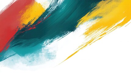 Poster - Bold abstract background with dynamic paint strokes in teal, yellow, and red for artistic inspiration and creative projects