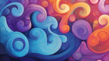 Fototapete - Colorful abstract design featuring swirling patterns in blue, purple, and pink with a dynamic composition reflecting modern art principles