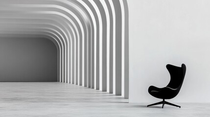 Aufkleber - Minimalist Nordic Design Architectural Monochrome Space with Iconic Egg Chair - Contemporary Spatial Harmony and Innovative Interior Visualization