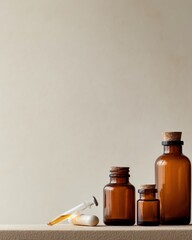 Aufkleber - Minimalist Pharmaceutical Design Amber Glass Wellness Containers with Syringe - Innovative Medical Branding and Clean Aesthetic Healthcare Solutions