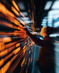 Leinwandbilder - Immersive Digital Futures Dynamic Data Interface Explores AI-Powered Analytics with Cinematic Motion Blur and Technological Interaction
