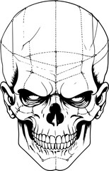 svg vector features symbolic frankenstein designs in artistic style. detailed skull illustration wit