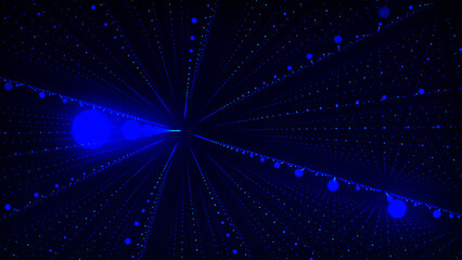 Wall Mural - Blue futuristic flow. Data flow information. Digital communication concept. Abstract futuristic background with particles and linear grid. 3D rendering