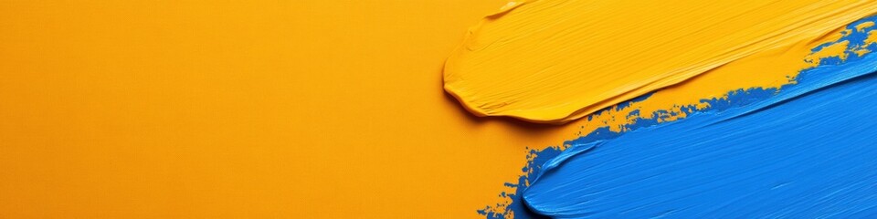 Poster - Minimalist Color Theory Exploration Bold Yellow and Blue Paint Texture Showcasing Creative Design Process, Digital Art Trend and Contemporary Visual Communication