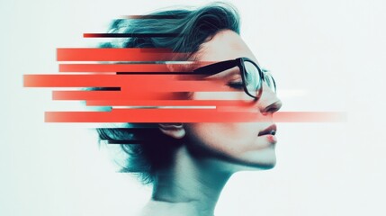 Poster - Glitch-Core Wellness Visualization Digital Mental Health Narrative - Transformative Gen Z Aesthetic in Fragmented Portrait Technology